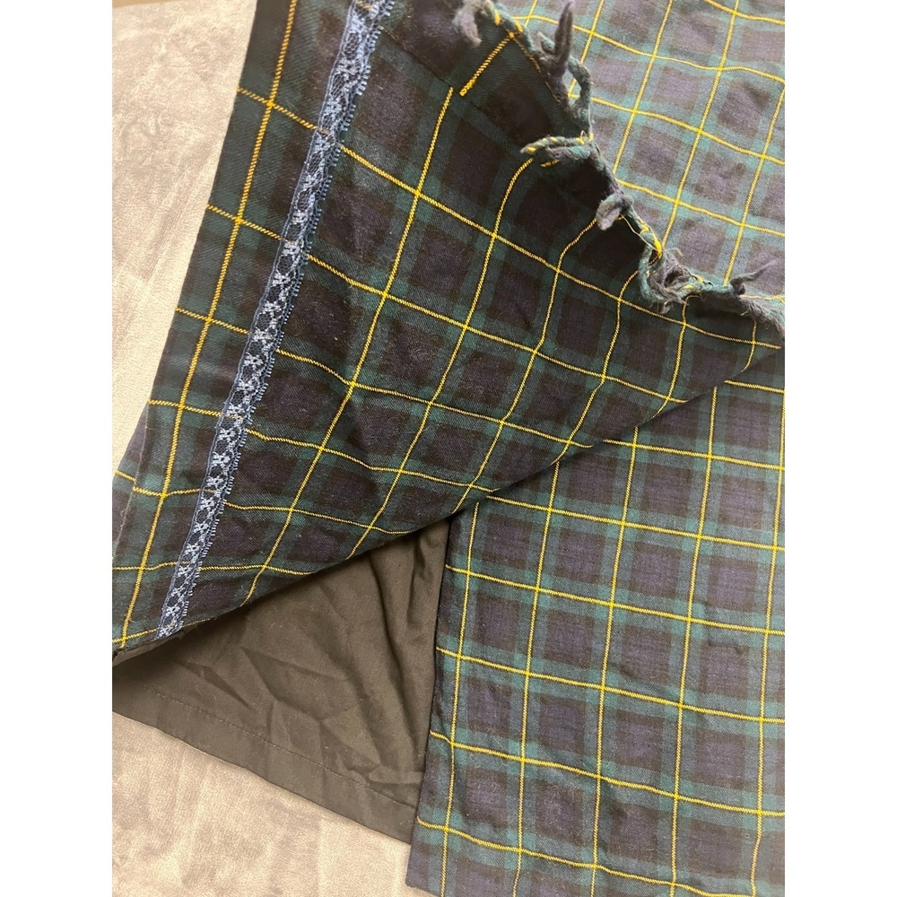 Unbranded Plaid Wrap Kilt Skirt Womens 34 Waist Navy Green Fringed Midi Academia - Picture 4 of 8